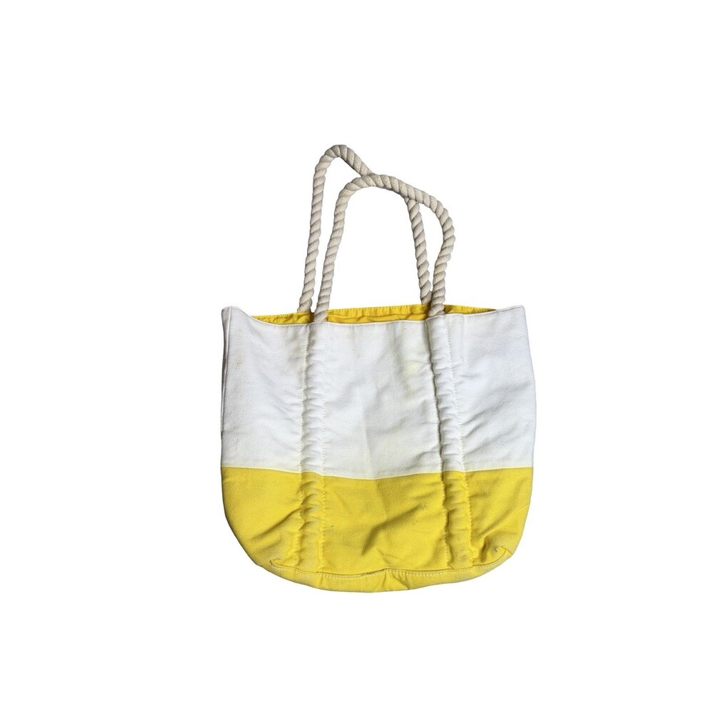 NEIMAN MARCUS Beach Bag Shopper Shoulder Canvas Spring yellow white